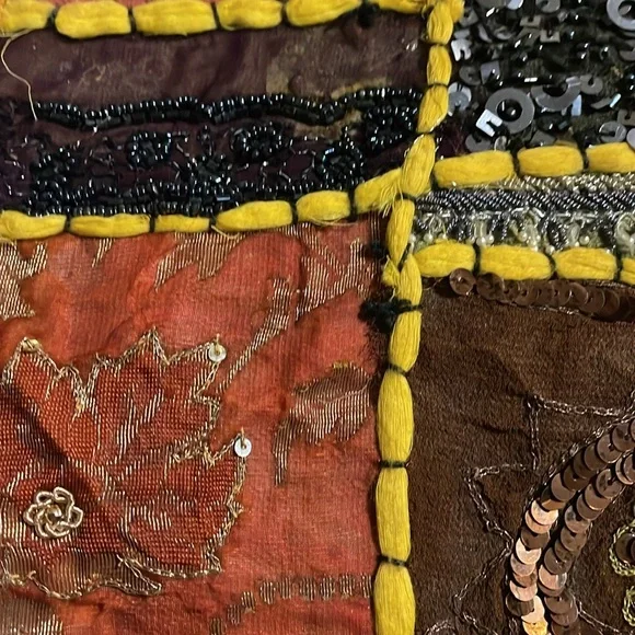 Handmade bohemian throw pillow cover. Made in India. Sequins, beads, 16”x16” - Picture 3 of 8